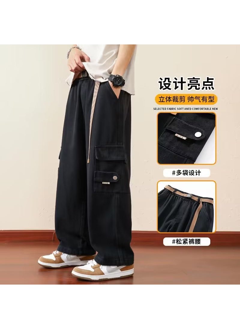 Generic - American Style Loose-fit Straight-leg Casual Pants For Men Spring Autumn Vintage Cargo Pants Trendy Brand Wide-leg High-street Army Green - Image 1