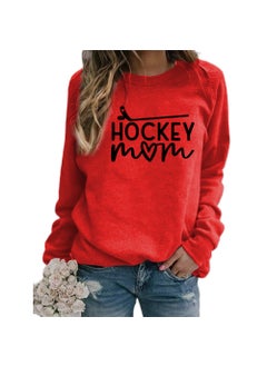 Hockey Mom Printed Crewneck Sweatshirt Oversized Red (black font)