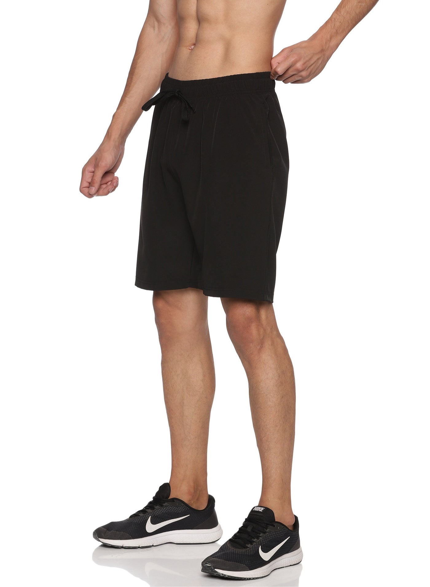 Men's Polyester Solid Sports Casual Shorts -Black image 3