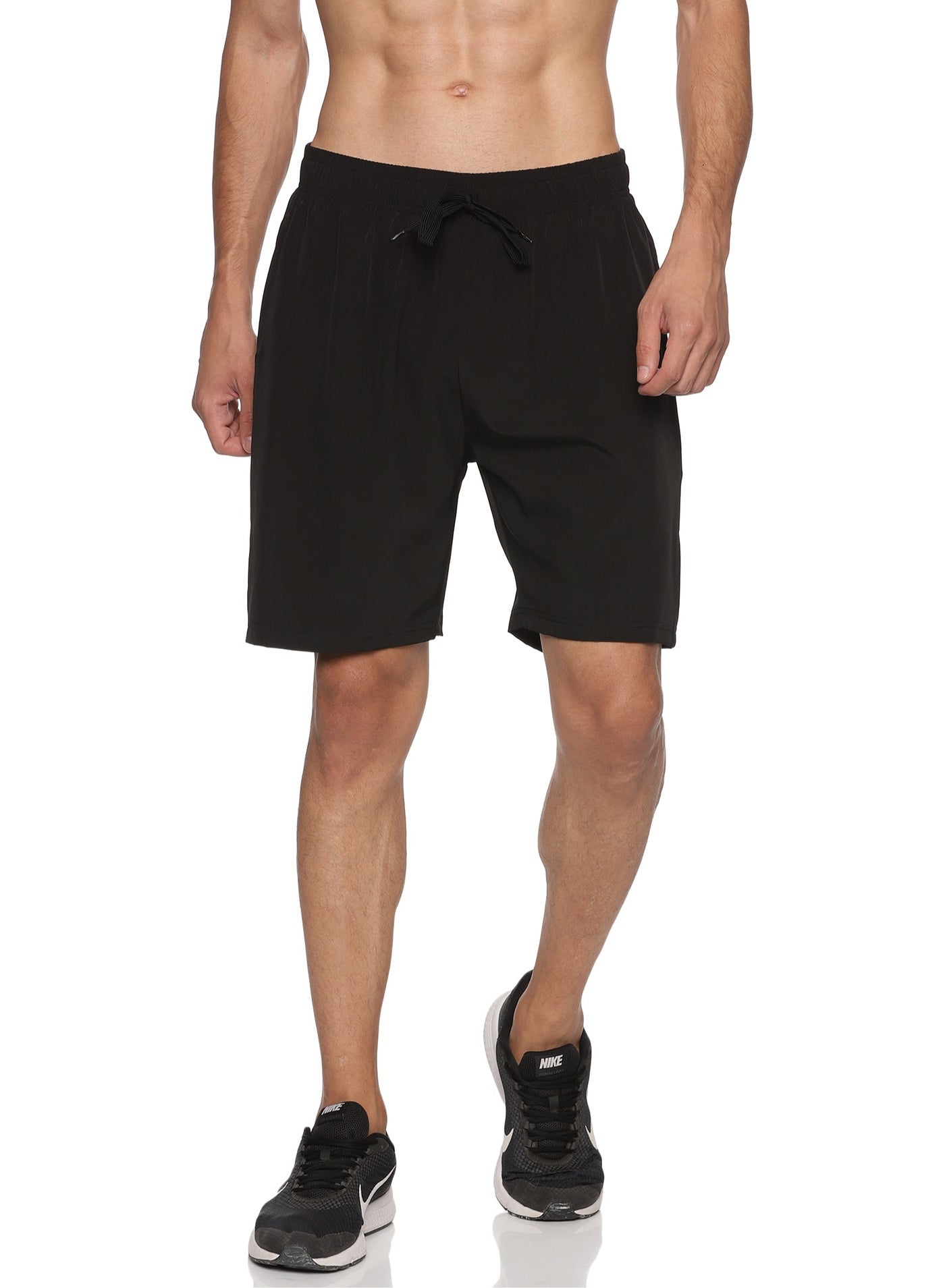 Men's Polyester Solid Sports Casual Shorts -Black
