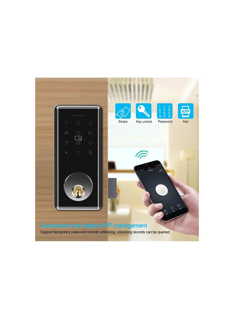 GGOOT Smart Door Lock, Intelligent Password Electronic Indoor Door Lock, Indoor Security System Support Bluetooth, Password, Card, Key Unlock Virtual Password Design for Home Office Hotel - Image 2