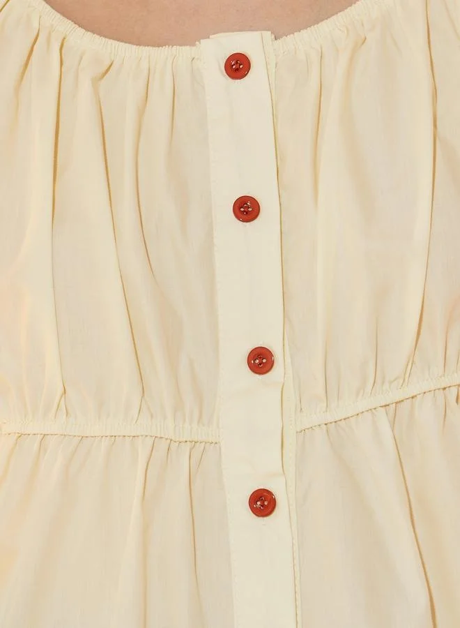 Take Two Solid Puff Sleeve Wide Neck Top