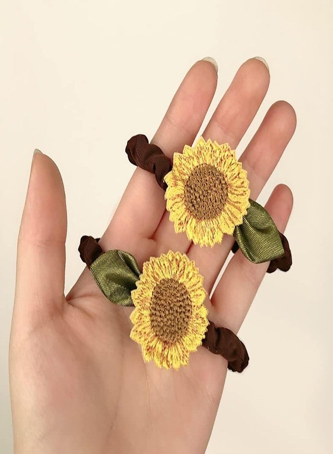 WinldMonmo 2 Pcs, Brown Sunflower Scrunchies Hair Ties, Elastics Hair Bands, Ponytail Holders, Spring Hair Accessories for Women and Girls - Image 5