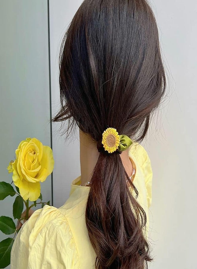 WinldMonmo 2 Pcs, Brown Sunflower Scrunchies Hair Ties, Elastics Hair Bands, Ponytail Holders, Spring Hair Accessories for Women and Girls - Image 4