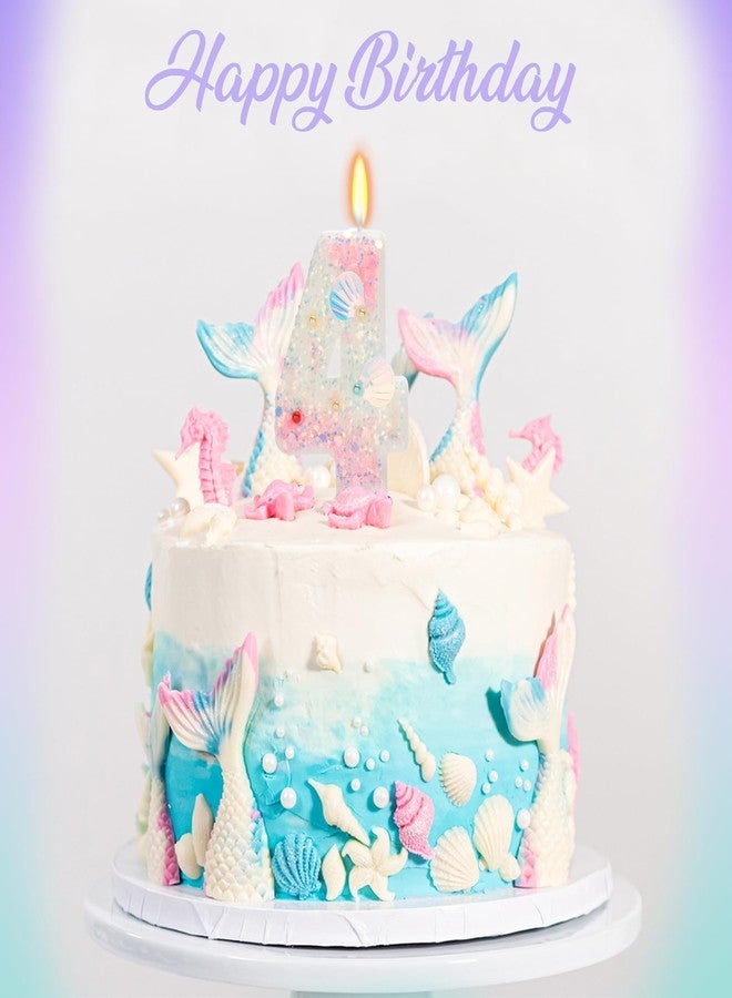 ElekFX Birthday Candle for Cake, Mermaid Vibes Pink 4 Candle, Mermaid Party Supplies Starfish Shell Glitter Decor 2.76 inch Candle, Cake Topper Decoration for Birthday Party (Number 4) - Image 4