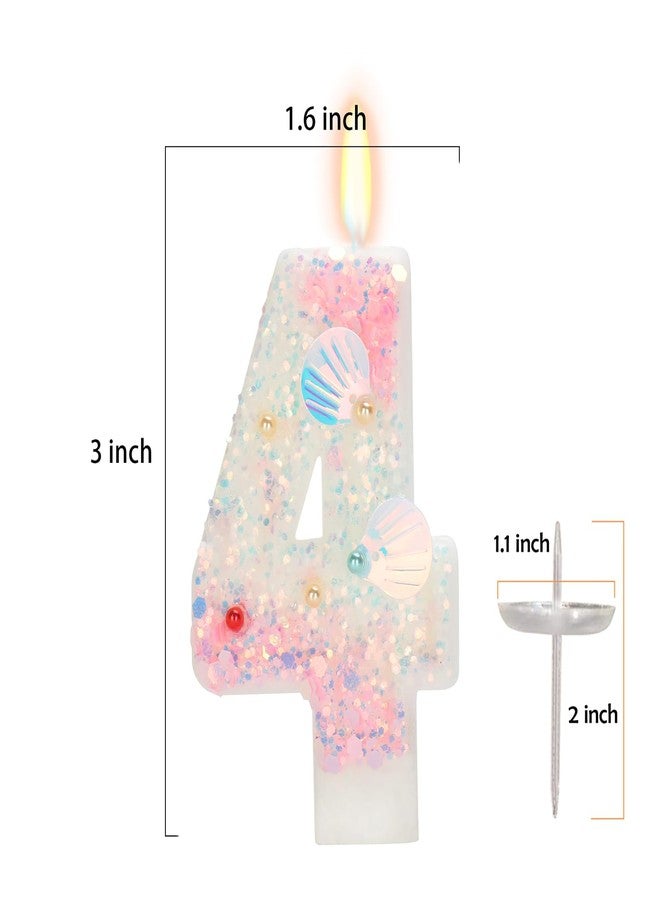 ElekFX Birthday Candle for Cake, Mermaid Vibes Pink 4 Candle, Mermaid Party Supplies Starfish Shell Glitter Decor 2.76 inch Candle, Cake Topper Decoration for Birthday Party (Number 4) - Image 2