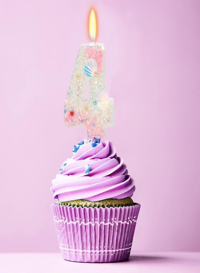 ElekFX Birthday Candle for Cake, Mermaid Vibes Pink 4 Candle, Mermaid Party Supplies Starfish Shell Glitter Decor 2.76 inch Candle, Cake Topper Decoration for Birthday Party (Number 4) - Image 3