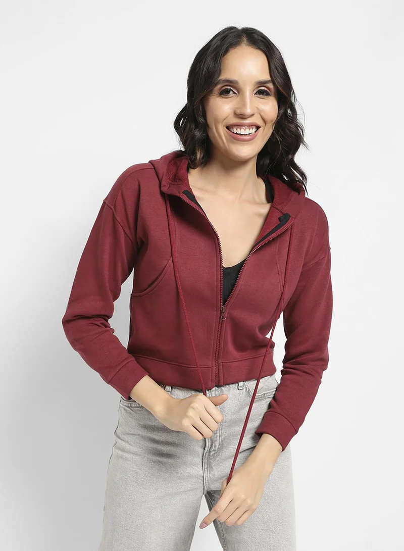 كامبوس سوترا هودي نسائي قصير بسحاب أمامي بلون أحمر طوبي