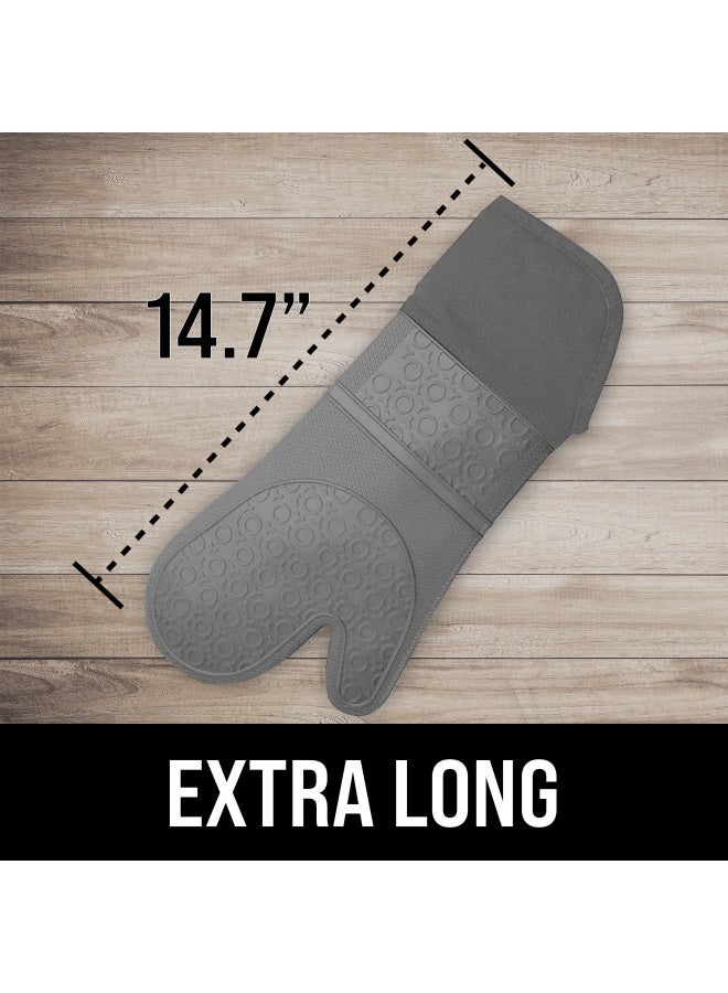 HOMWE BPAFree Soft Silicone Oven Mitts Ultra Heat Resistant Oven Mitts with Thick Cotton Liner Extra Long Slip Resistant Pot Holders Flexible Oven Gloves Gray 147 - Image 2