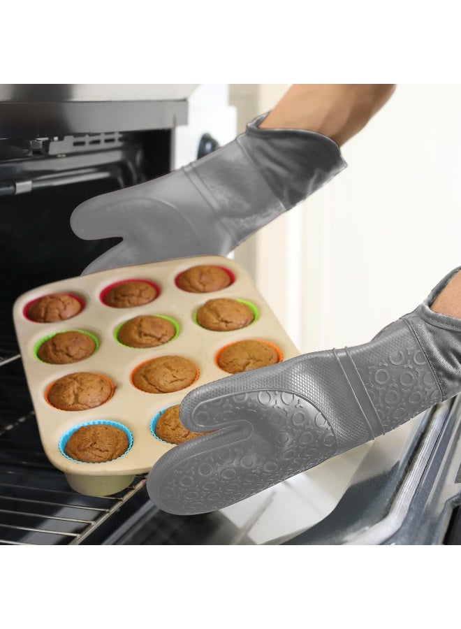 HOMWE BPAFree Soft Silicone Oven Mitts Ultra Heat Resistant Oven Mitts with Thick Cotton Liner Extra Long Slip Resistant Pot Holders Flexible Oven Gloves Gray 147 - Image 5