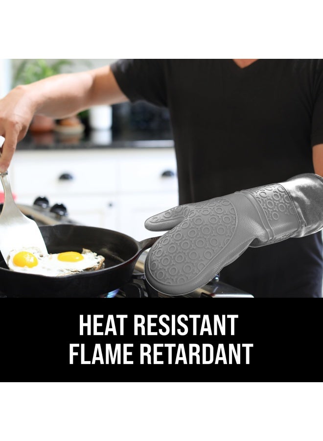 HOMWE BPAFree Soft Silicone Oven Mitts Ultra Heat Resistant Oven Mitts with Thick Cotton Liner Extra Long Slip Resistant Pot Holders Flexible Oven Gloves Gray 147 - Image 3