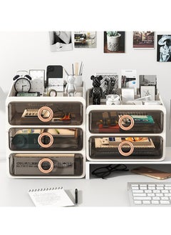 Hihonor Two Tier Shelf Light Luxury Makeup Case With Top Lid Cosmetic Organiser Drawer Desktop Organiser Suitable For Cosmetics Daily Goods Small Life Items White Transparent  - Image 2
