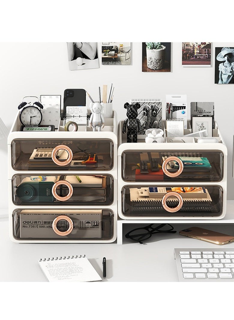 Hihonor Two Tier Shelf Light Luxury Makeup Case With Top Lid Cosmetic Organiser Drawer Desktop Organiser Suitable For Cosmetics Daily Goods Small Life Items White Transparent  - Image 2