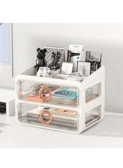 Hihonor Two Tier Shelf Light Luxury Makeup Case With Top Lid Cosmetic Organiser Drawer Desktop Organiser Suitable For Cosmetics Daily Goods Small Life Items White Transparent  - Image 1