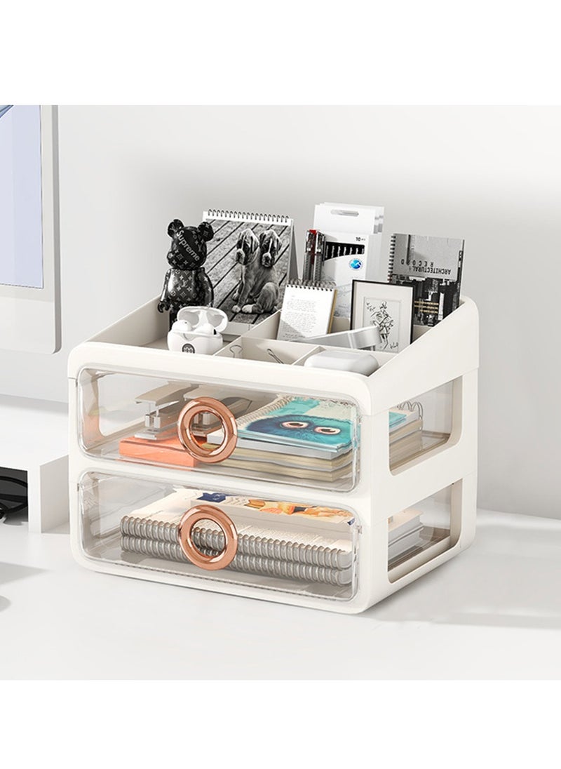 Hihonor Two Tier Shelf Light Luxury Makeup Case With Top Lid Cosmetic Organiser Drawer Desktop Organiser Suitable For Cosmetics Daily Goods Small Life Items White Transparent  - Image 1