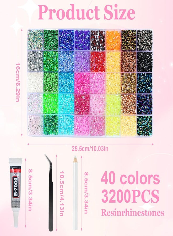 Bmpzery 40 Colors Resin Jelly Rhinestones for Bedazzling,3mm 32000 Pcs Bedazzler Kit with Rhinestones,Bedazzling Kit with 3Pcs 10ml B7000 Glue &1 Tweezers,for DIY Crafts Clothing Tumblers Mugs Decor Nail Art - Image 2