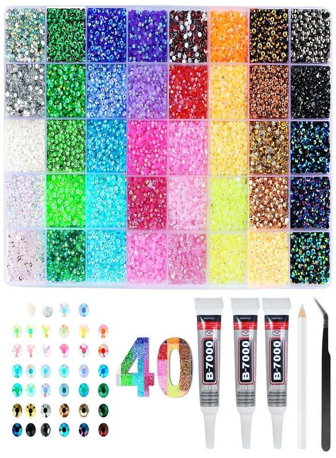 Bmpzery 40 Colors Resin Jelly Rhinestones for Bedazzling,3mm 32000 Pcs Bedazzler Kit with Rhinestones,Bedazzling Kit with 3Pcs 10ml B7000 Glue &1 Tweezers,for DIY Crafts Clothing Tumblers Mugs Decor Nail Art - Image 1
