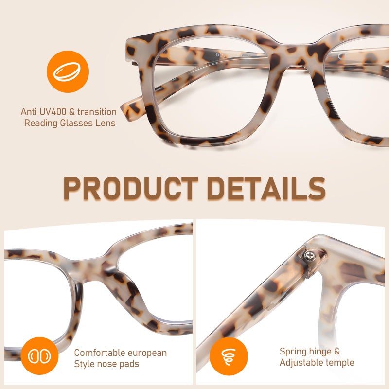 Lkeye Oversized Reading Glasses For Women Blue Light Blocking Square Computer Readers Stylish Ladies Unbreakable Large Frame Fashion Designer Cute Eyeglasses Blue Quartz Tortoise Lk6078 2.5 + - Image 4