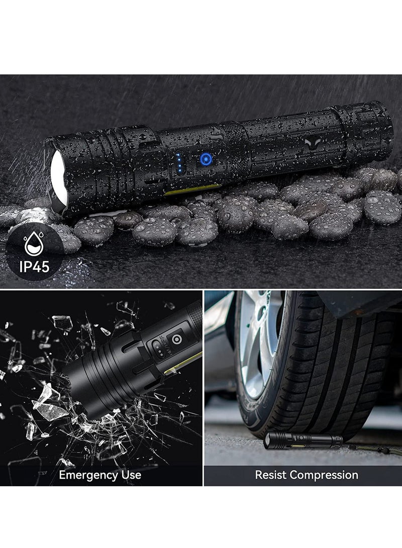 Rechargeable LED Torch with COB Side Light, Super Bright Flashlight Battery Powerd Waterproof Handheld Flashlights for Camping Running Hiking Outdoor and Emergency - Image 3