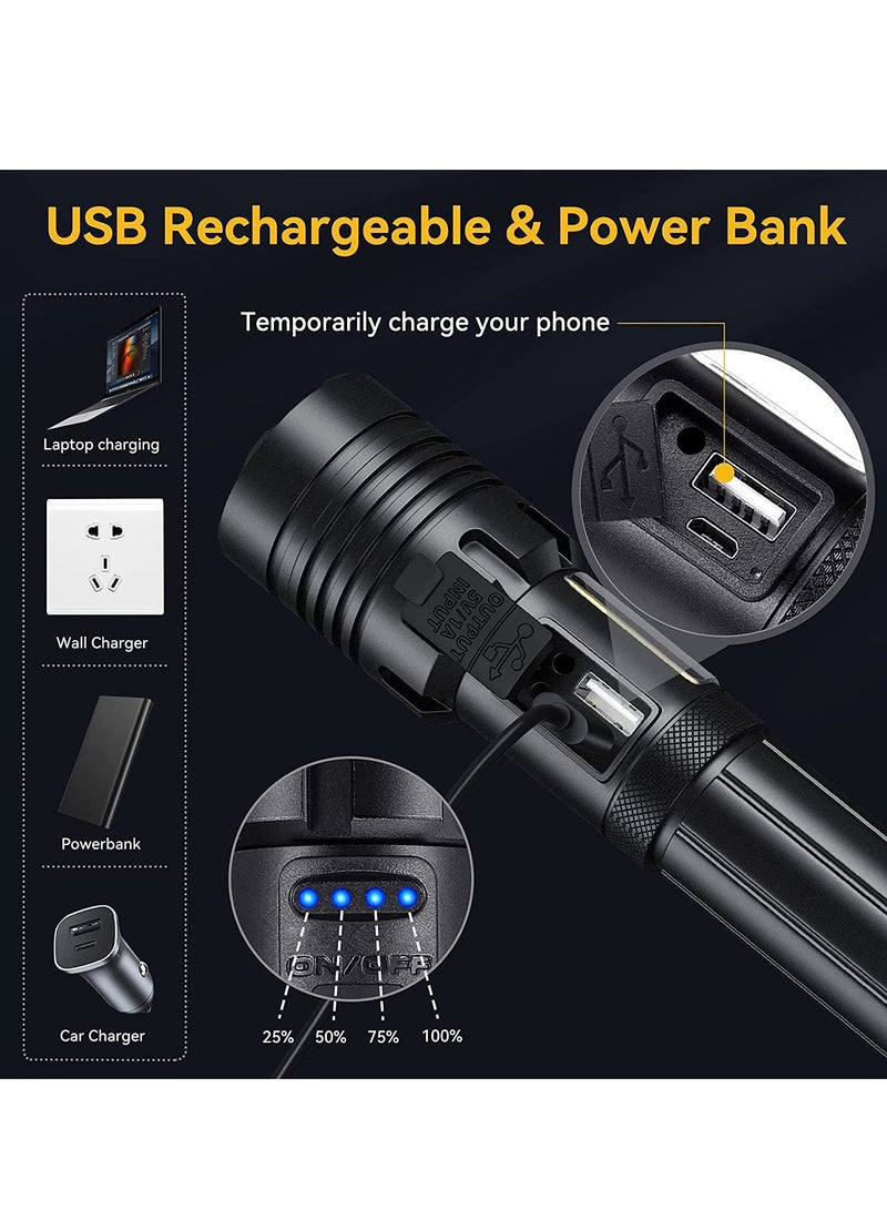 Rechargeable LED Torch with COB Side Light, Super Bright Flashlight Battery Powerd Waterproof Handheld Flashlights for Camping Running Hiking Outdoor and Emergency - Image 4