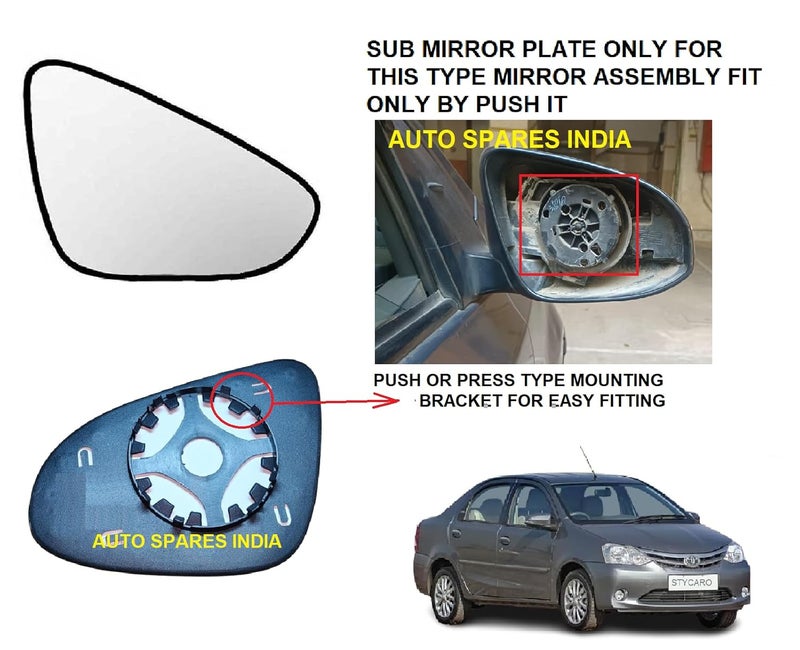 STYCARO Side View Sub Mirror Glass Plate compatible with Toyota Etios/Etios Liva 2010-2021 Model Type 2 (LEFT PASSENGER SIDE) - Image 2