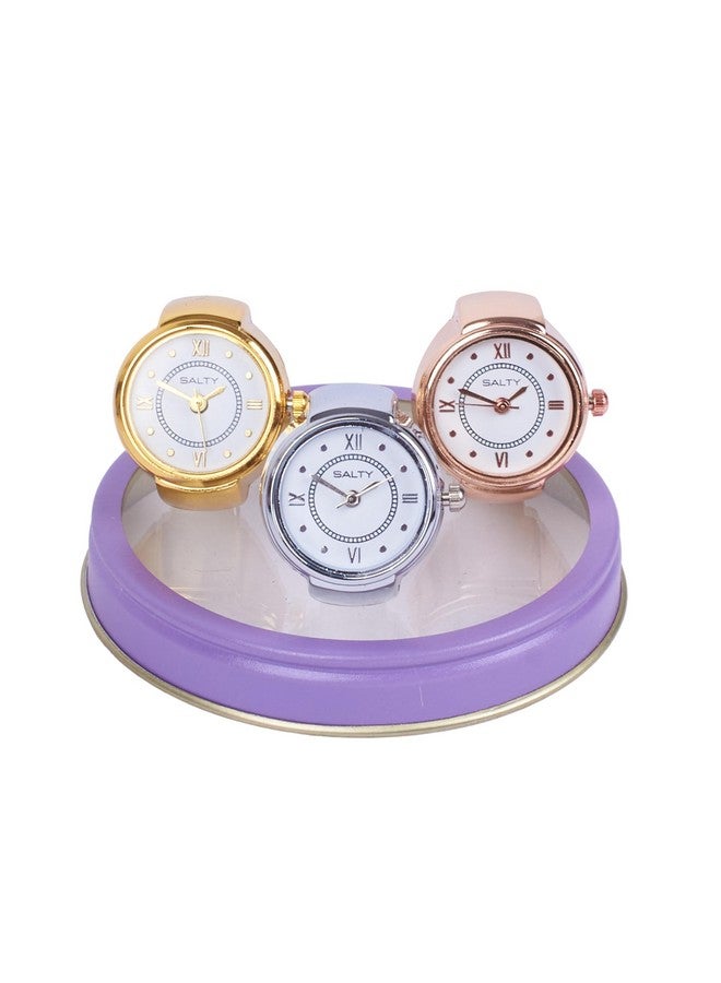 سالتي ساعة SALTY Ring للنساء والفتيات | عبوة من 3 قطع | ضمان لمدة 6 أشهر | أنيقة وقابلة للتمدد | هدية عيد الحب وأعياد الميلاد والذكرى السنوية والمناسبات الخاصة | إكسسوارات مجوهرات جمالية - Image 1