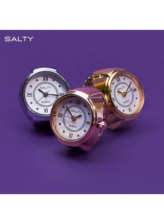 سالتي ساعة SALTY Ring للنساء والفتيات | عبوة من 3 قطع | ضمان لمدة 6 أشهر | أنيقة وقابلة للتمدد | هدية عيد الحب وأعياد الميلاد والذكرى السنوية والمناسبات الخاصة | إكسسوارات مجوهرات جمالية - Image 3