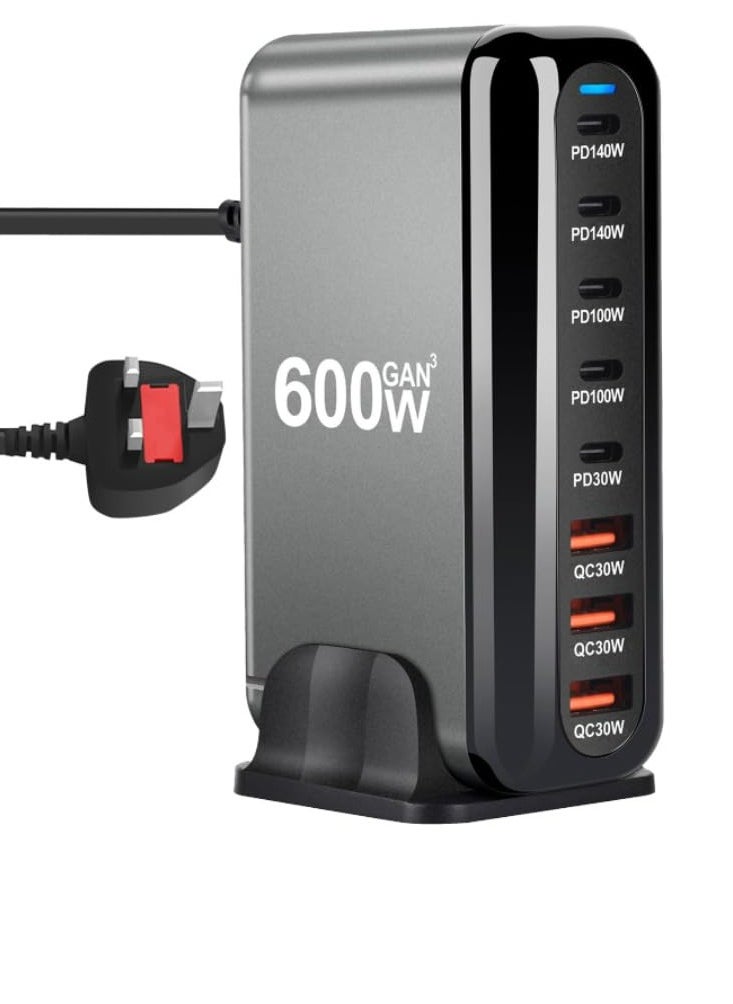 ANYOUI 600W USB A&USB C 【New Update】Charging Station,5 Type-C Ports 【2×140W, 2x 100W,1x30W】 and 3 USB Ports 【QC30W】 Charge Charging Station Type-C hub,GaN Technology  - Image 1