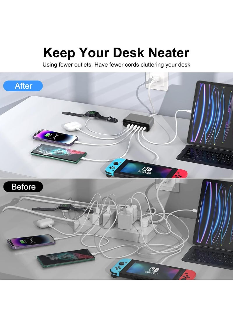 ANYOUI 600W USB A&USB C 【New Update】Charging Station,5 Type-C Ports 【2×140W, 2x 100W,1x30W】 and 3 USB Ports 【QC30W】 Charge Charging Station Type-C hub,GaN Technology  - Image 3