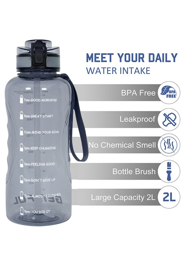 GEMFUL - 2L Water Bottle with Straw Encouraging Goal Leakproof BPA Free Large Water Jug for Fitness and Gym - Image 1