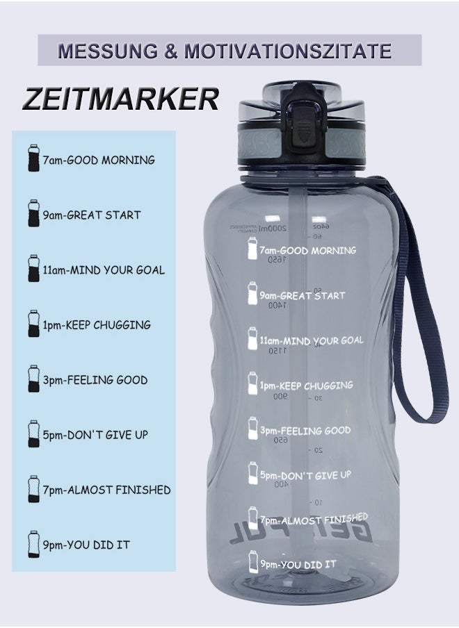 GEMFUL - 2L Water Bottle with Straw Encouraging Goal Leakproof BPA Free Large Water Jug for Fitness and Gym - Image 1