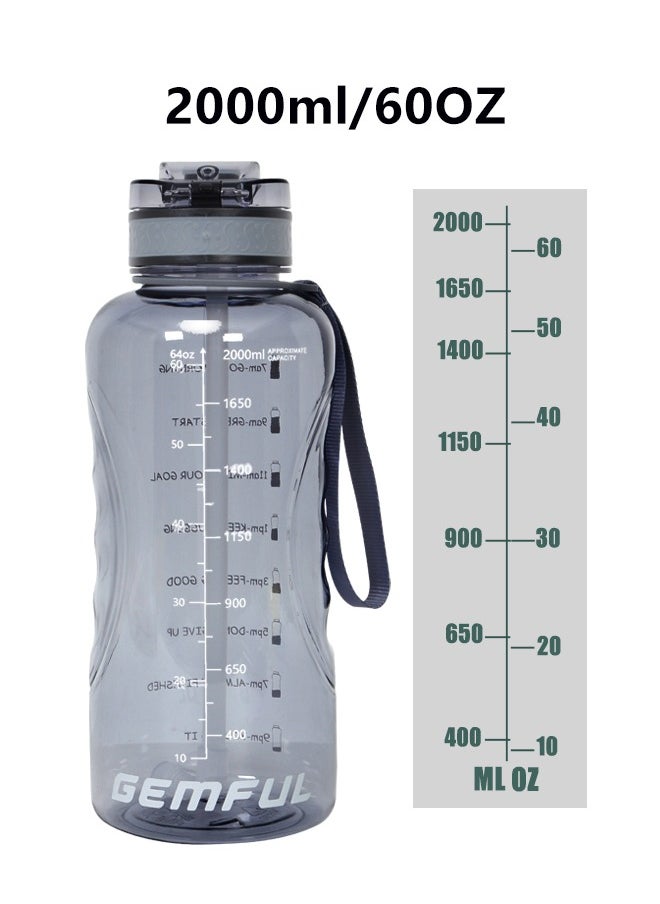 GEMFUL - 2L Water Bottle with Straw Encouraging Goal Leakproof BPA Free Large Water Jug for Fitness and Gym - Image 1