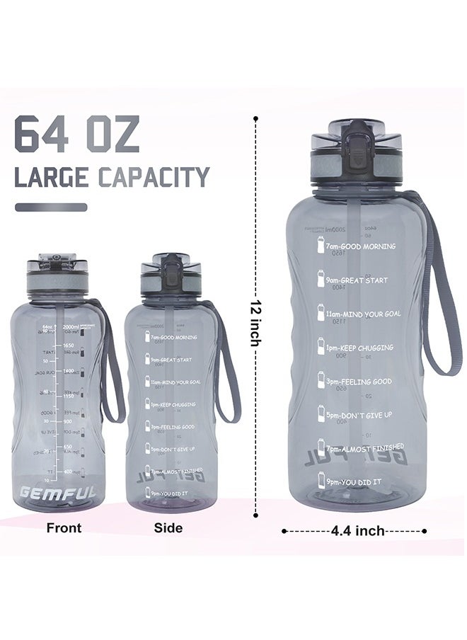 GEMFUL - 2L Water Bottle with Straw Encouraging Goal Leakproof BPA Free Large Water Jug for Fitness and Gym - Image 1