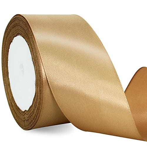 TONIFUL 2 in x 25 Yds Wide Gold Satin Ribbon Solid Fabric Ribbons Roll for Crafts Chair Sash Valentines Day Gift Wrapping Invitation Cards Floral Hair Bows Sewing Party Wedding Car Decoration