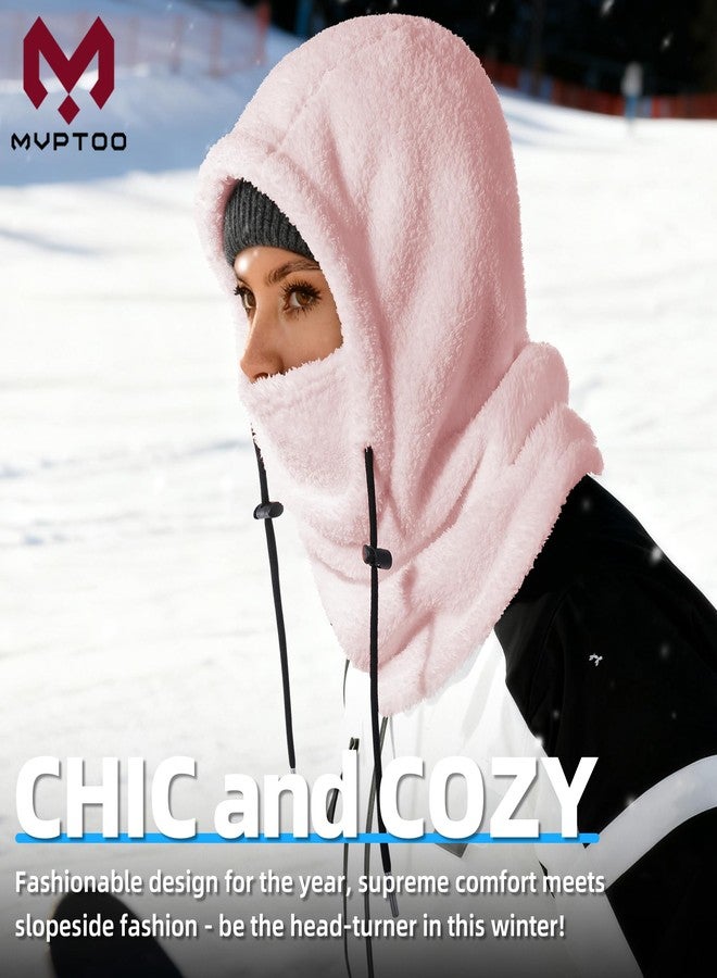 MVPTOO Balaclava Fleece Ski Mask for Men Women Winter Face Masks Windproof Hooded Scarf Cold Weather Hat Neck Warmer(Black), Pink, One size - Image 2