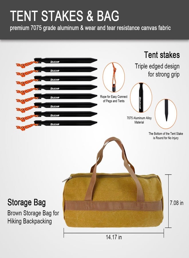 GoldCamp 8 Pack Tent Stakes and Hammer with Canvas Storage Bag, Heavy Duty Camping Stakes for Outdoor Tent & tarp-Essential Accessories, Carbon Steel Aluminum Camping Hammer for Hiking Kit - Image 4