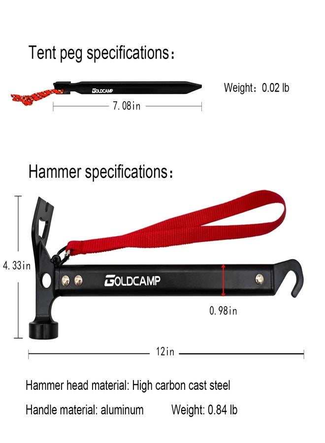 GoldCamp 8 Pack Tent Stakes and Hammer with Canvas Storage Bag, Heavy Duty Camping Stakes for Outdoor Tent & tarp-Essential Accessories, Carbon Steel Aluminum Camping Hammer for Hiking Kit - Image 2