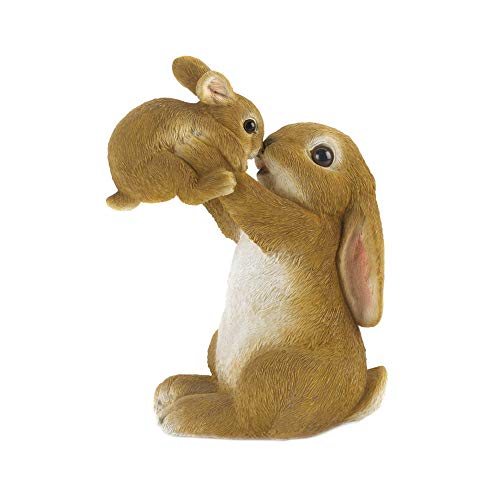 Zingz & Thingz Outdoor Garden Cottage Core Collection Miniature Sculpture, 6.5x4x8, Playful Mom & Baby Rabbit - Image 1