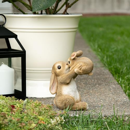 Zingz & Thingz Outdoor Garden Cottage Core Collection Miniature Sculpture, 6.5x4x8, Playful Mom & Baby Rabbit - Image 3
