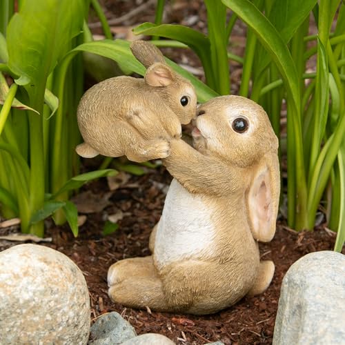 Zingz & Thingz Outdoor Garden Cottage Core Collection Miniature Sculpture, 6.5x4x8, Playful Mom & Baby Rabbit - Image 2