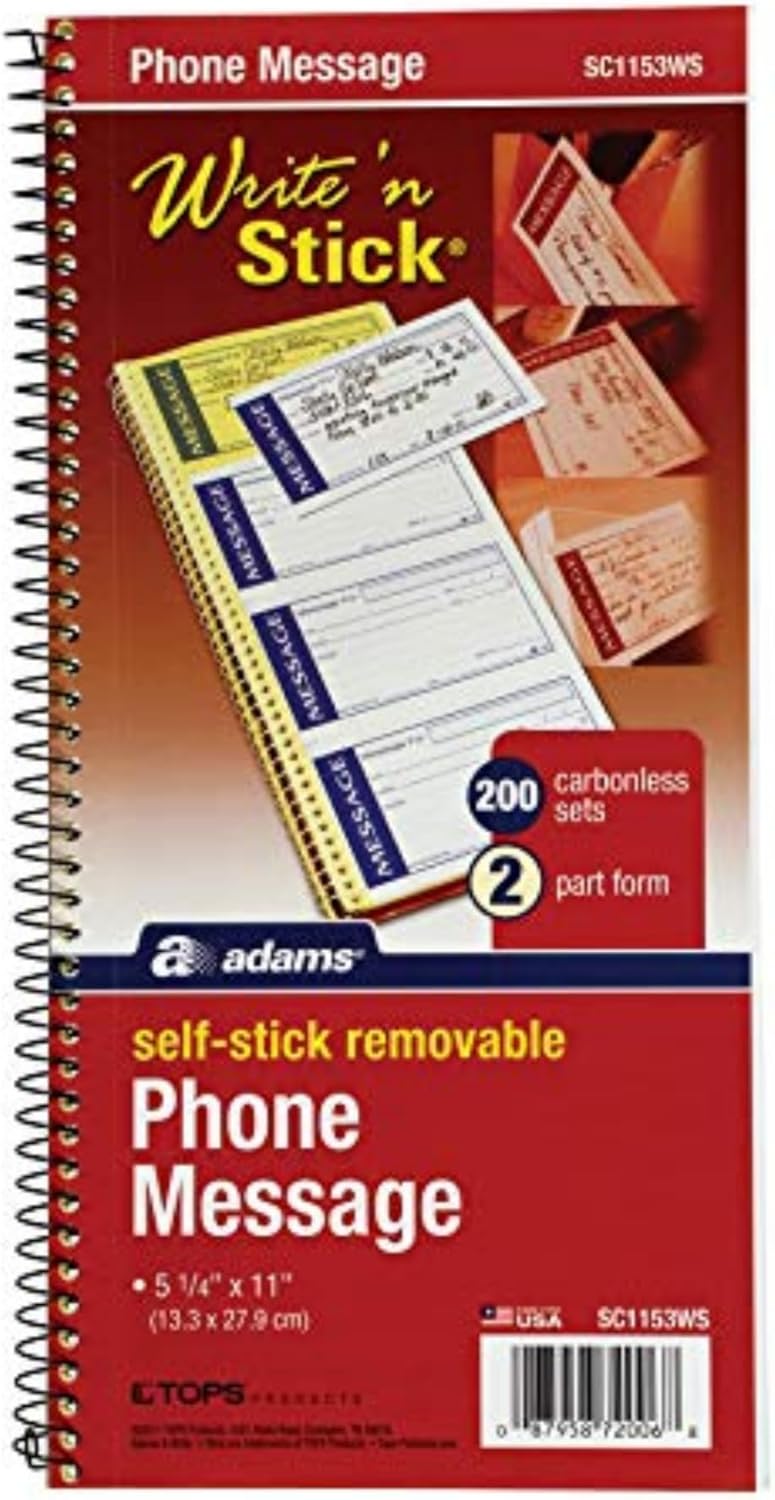 ADAMS Write 'N Stick Message Pad, 2-Part, Carbonless, Blue, 5-1/4" x 11", 200 Sets per Book (SC1153WS) - Image 1