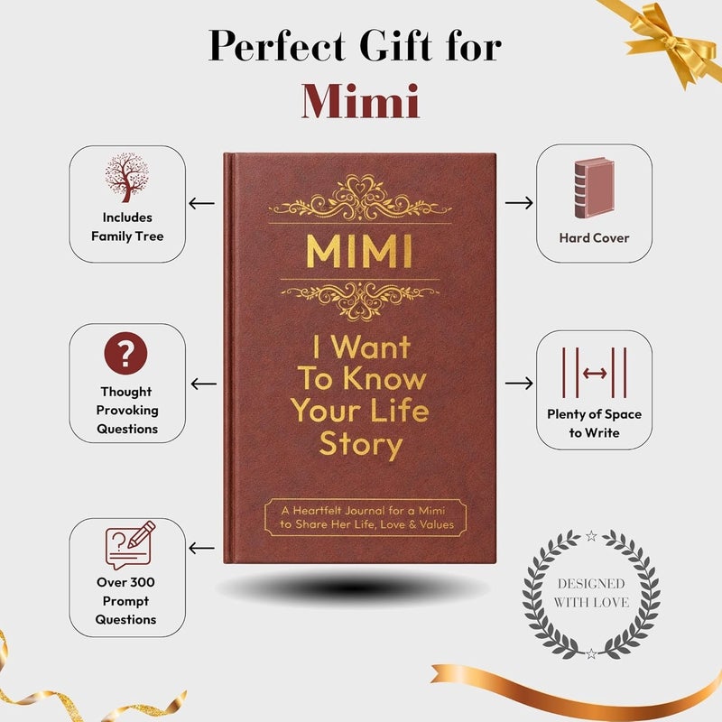 XKFCFC Mimi I Want to Know Your Life Story Leather Journal (Hardcover) - Mimi Gifts for Christmas or Birthday - Share Her Life Story - Ideal Gifts for Mothers Day from Granddaughter GrandSon - Image 4