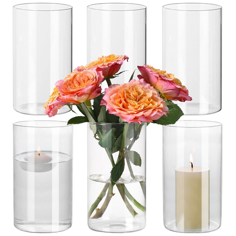 SUPMIND 6 Pack Glass Cylinder Vase for Table Centerpieces, 6 Inch Clear Glass Flower Vases Bulk Glass Hurricane Candle Holder Small Floral Vases for Table, Floating Candle Vase for Wedding Home DÃ©cor - Image 1