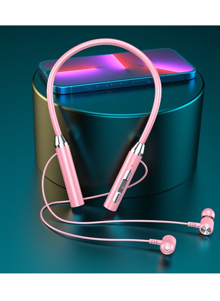 Generic Wireless bluetooth headset sports binaural in-ear neck hanging neck headset super long standby battery life pink  - Image 1