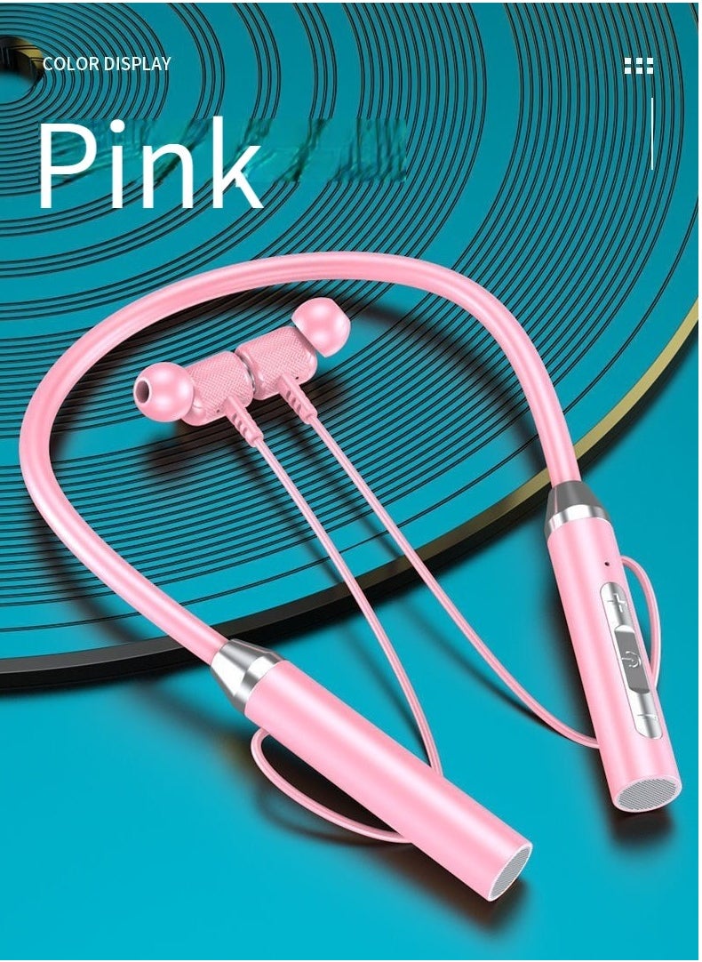 Generic Wireless bluetooth headset sports binaural in-ear neck hanging neck headset super long standby battery life pink  - Image 2