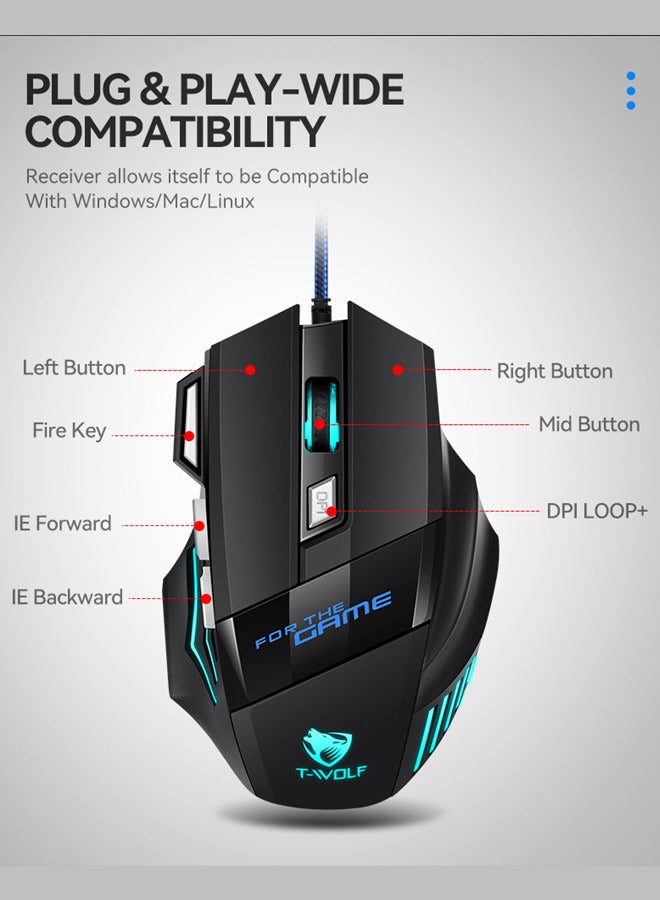 general Pro Gaming Mouse - 2400 DPI, 7 Programmable Macro ons, 10 Color-Changing RGB Backlight, 4 Adjustable DPI Levels - Midnight Black - Image 5