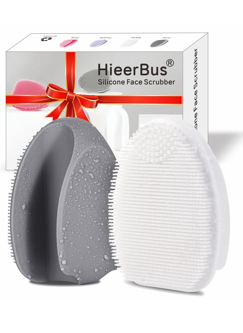 HieerBus Silicone Face Scrubber,Manual Exfoliating Brush,Handheld Facial Cleansing Brush for Women Men-Blackhead Removing Pore Cleansing Massaging for Sensitive, Delicate, Dry Skin (3rd-Grey+White)  - Image 1