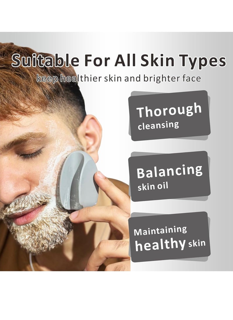 HieerBus Silicone Face Scrubber,Manual Exfoliating Brush,Handheld Facial Cleansing Brush for Women Men-Blackhead Removing Pore Cleansing Massaging for Sensitive, Delicate, Dry Skin (3rd-Grey+White)  - Image 2