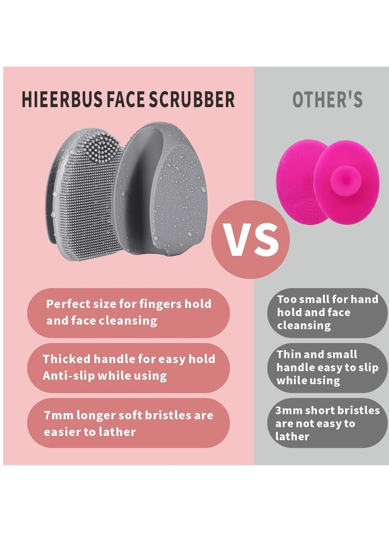 HieerBus Silicone Face Scrubber,Manual Exfoliating Brush,Handheld Facial Cleansing Brush for Women Men-Blackhead Removing Pore Cleansing Massaging for Sensitive, Delicate, Dry Skin (3rd-Grey+White)  - Image 3