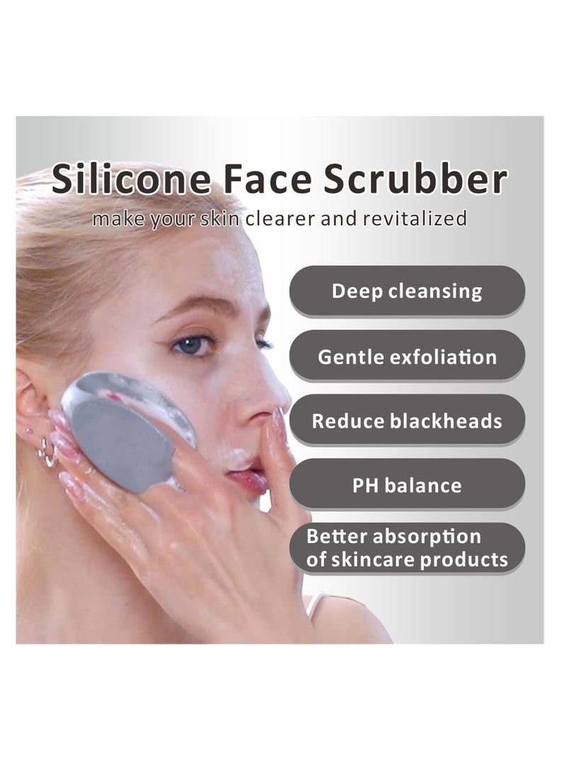 HieerBus Silicone Face Scrubber,Manual Exfoliating Brush,Handheld Facial Cleansing Brush for Women Men-Blackhead Removing Pore Cleansing Massaging for Sensitive, Delicate, Dry Skin (3rd-Grey+White)  - Image 4